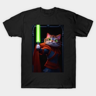 Fun Cat Print ~ AI Art ~ Fantasy Cat ~ Sci-fi Cat ~ Cats with Lightsabers T-Shirt